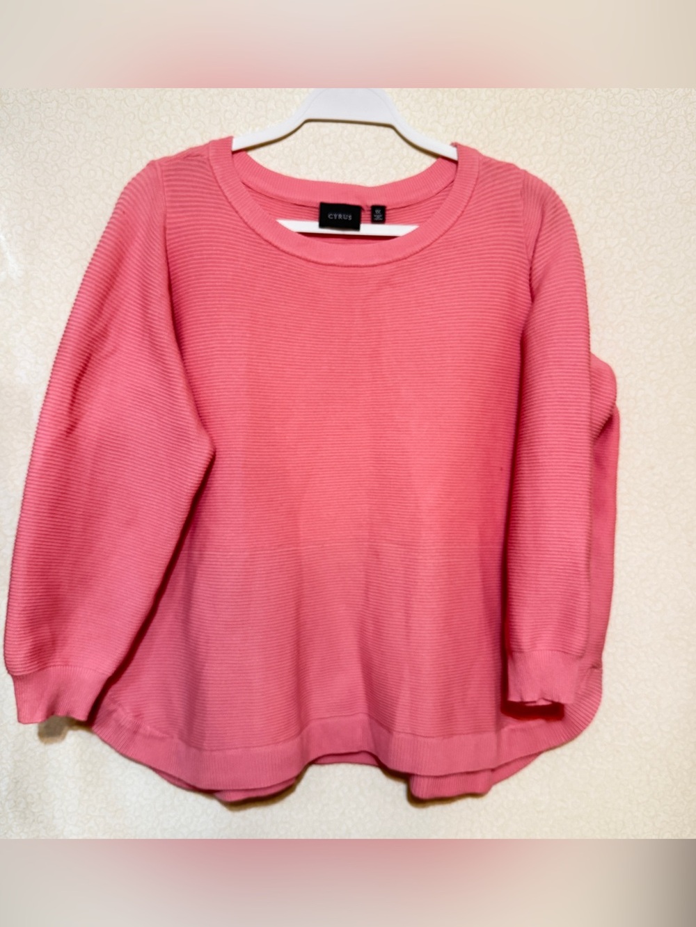 Cyrus Rose-Pink Ribbed Crewneck Sweater